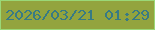 文字の大きさ：2、枠の色：9ad877、背景の色：93a43e、文字の色：387a84 無料ブログパーツのブログ時計