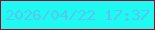 文字の大きさ：4、枠の色：9b0726、背景の色：1efaf1、文字の色：58c4f0 無料ブログパーツのブログ時計