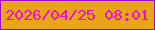 文字の大きさ：1、枠の色：9b0ec6、背景の色：e8a517、文字の色：eb0eca 無料ブログパーツのブログ時計