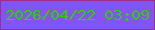 文字の大きさ：5、枠の色：9b2e95、背景の色：8255f2、文字の色：33cd01 無料ブログパーツのブログ時計