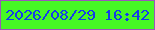 文字の大きさ：3、枠の色：9b56ba、背景の色：46f824、文字の色：143dea 無料ブログパーツのブログ時計