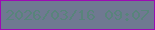文字の大きさ：4、枠の色：9c0bb3、背景の色：6f7991、文字の色：58847b 無料ブログパーツのブログ時計