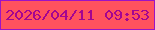文字の大きさ：2、枠の色：9c13c5、背景の色：ff525e、文字の色：a40591 無料ブログパーツのブログ時計