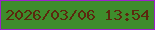 文字の大きさ：1、枠の色：9c21cb、背景の色：3e8c2c、文字の色：5b280e 無料ブログパーツのブログ時計