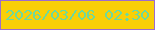文字の大きさ：4、枠の色：9c6ccd、背景の色：f9cf07、文字の色：6dd99d 無料ブログパーツのブログ時計