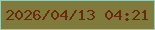 文字の大きさ：2、枠の色：9ccbb0、背景の色：807b3d、文字の色：692b0e 無料ブログパーツのブログ時計