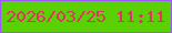 文字の大きさ：4、枠の色：9d58fc、背景の色：59d104、文字の色：e03560 無料ブログパーツのブログ時計