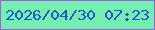 文字の大きさ：4、枠の色：9d5fe4、背景の色：73f0ae、文字の色：2653d1 無料ブログパーツのブログ時計
