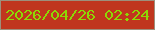 文字の大きさ：2、枠の色：9d907c、背景の色：c0361e、文字の色：8dd805 無料ブログパーツのブログ時計
