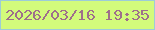 文字の大きさ：2、枠の色：9dccd7、背景の色：d3fb7b、文字の色：9e6f8b 無料ブログパーツのブログ時計
