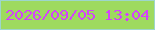 文字の大きさ：2、枠の色：9dd6cc、背景の色：9eda5f、文字の色：d442fc 無料ブログパーツのブログ時計