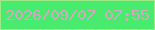 文字の大きさ：4、枠の色：9dea85、背景の色：49eb6f、文字の色：d7a6c0 無料ブログパーツのブログ時計