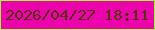 文字の大きさ：3、枠の色：9dfb35、背景の色：eb04ac、文字の色：5d2e12 無料ブログパーツのブログ時計