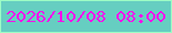 文字の大きさ：2、枠の色：9dfdc5、背景の色：66cec1、文字の色：fc08ed 無料ブログパーツのブログ時計