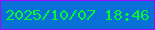 文字の大きさ：4、枠の色：9e09fb、背景の色：0970d8、文字の色：03f537 無料ブログパーツのブログ時計