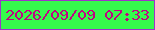 文字の大きさ：5、枠の色：9e34ca、背景の色：35fa4c、文字の色：c00482 無料ブログパーツのブログ時計