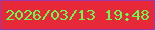 文字の大きさ：1、枠の色：9e37ab、背景の色：e62838、文字の色：68fc4e 無料ブログパーツのブログ時計