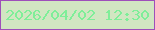 文字の大きさ：1、枠の色：9e4fba、背景の色：d1e6c2、文字の色：7fee99 無料ブログパーツのブログ時計