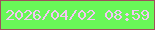 文字の大きさ：3、枠の色：9e525b、背景の色：69f858、文字の色：f4c6f5 無料ブログパーツのブログ時計