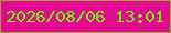 文字の大きさ：4、枠の色：9ea62d、背景の色：e40991、文字の色：67fa05 無料ブログパーツのブログ時計
