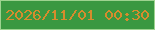 文字の大きさ：5、枠の色：9ed390、背景の色：3a9841、文字の色：d68c2d 無料ブログパーツのブログ時計
