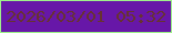 文字の大きさ：1、枠の色：9ef08b、背景の色：6717a8、文字の色：673232 無料ブログパーツのブログ時計