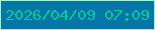 文字の大きさ：4、枠の色：9ef3df、背景の色：0676a9、文字の色：04ca9a 無料ブログパーツのブログ時計