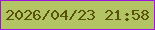 文字の大きさ：2、枠の色：9f13e2、背景の色：b3c464、文字の色：57510a 無料ブログパーツのブログ時計