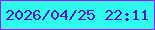 文字の大きさ：5、枠の色：9f18f2、背景の色：2efbec、文字の色：5a18b3 無料ブログパーツのブログ時計