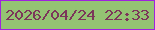 文字の大きさ：5、枠の色：9f23de、背景の色：93c373、文字の色：7c365a 無料ブログパーツのブログ時計
