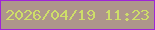 文字の大きさ：2、枠の色：9f25d7、背景の色：ae968b、文字の色：cede69 無料ブログパーツのブログ時計