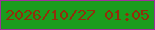 文字の大きさ：4、枠の色：9f2f9b、背景の色：1b9c1d、文字の色：922e0b 無料ブログパーツのブログ時計