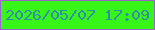 文字の大きさ：4、枠の色：9f63cc、背景の色：37f516、文字の色：318fac 無料ブログパーツのブログ時計