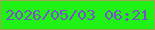 文字の大きさ：1、枠の色：9fa253、背景の色：21f215、文字の色：7753ca 無料ブログパーツのブログ時計