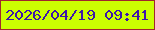 文字の大きさ：4、枠の色：a0272c、背景の色：cbff01、文字の色：3e16aa 無料ブログパーツのブログ時計