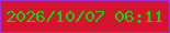文字の大きさ：5、枠の色：a030dc、背景の色：d71330、文字の色：07dc09 無料ブログパーツのブログ時計