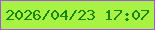 文字の大きさ：5、枠の色：a055e5、背景の色：a7f242、文字の色：1b840a 無料ブログパーツのブログ時計