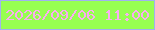 文字の大きさ：5、枠の色：a0b2f0、背景の色：97ff51、文字の色：faaef1 無料ブログパーツのブログ時計