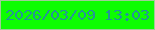 文字の大きさ：2、枠の色：a0cc98、背景の色：0dfd02、文字の色：249498 無料ブログパーツのブログ時計