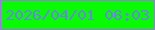 文字の大きさ：4、枠の色：a176e7、背景の色：08fb02、文字の色：6984e6 無料ブログパーツのブログ時計