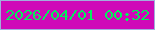 文字の大きさ：4、枠の色：a1aedc、背景の色：cf09b8、文字の色：03f05b 無料ブログパーツのブログ時計