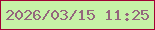 文字の大きさ：2、枠の色：a20135、背景の色：c6f2a7、文字の色：94667d 無料ブログパーツのブログ時計