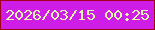 文字の大きさ：1、枠の色：a20218、背景の色：cd1de7、文字の色：e6f3b3 無料ブログパーツのブログ時計