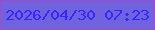 文字の大きさ：2、枠の色：a24ace、背景の色：7063dd、文字の色：3028ff 無料ブログパーツのブログ時計