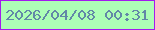 文字の大きさ：4、枠の色：a31cee、背景の色：adffb6、文字の色：6288a7 無料ブログパーツのブログ時計