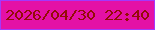 文字の大きさ：5、枠の色：a338fb、背景の色：e411a6、文字の色：940c07 無料ブログパーツのブログ時計