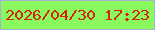 文字の大きさ：5、枠の色：a3b2ce、背景の色：8af95d、文字の色：d1260c 無料ブログパーツのブログ時計