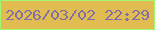 文字の大きさ：5、枠の色：a3f873、背景の色：e1bc51、文字の色：816fa5 無料ブログパーツのブログ時計