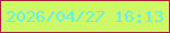 文字の大きさ：4、枠の色：a42138、背景の色：cef967、文字の色：67f0ea 無料ブログパーツのブログ時計
