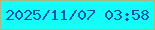 文字の大きさ：1、枠の色：a4ba88、背景の色：11fff7、文字の色：0553b2 無料ブログパーツのブログ時計